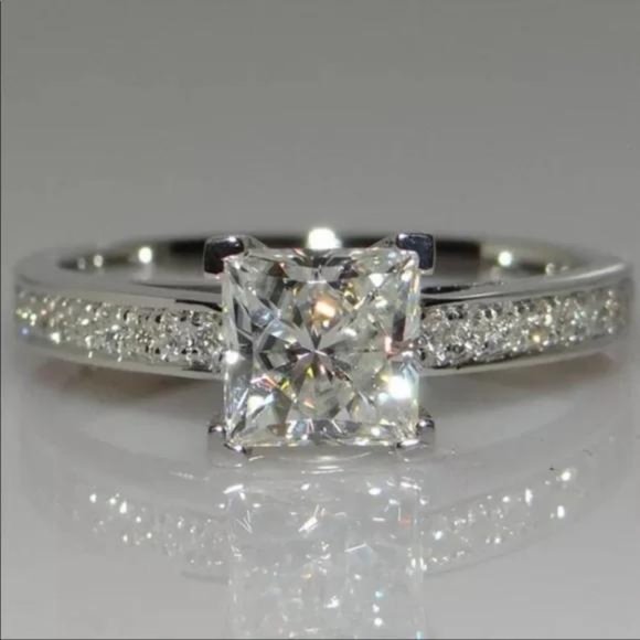 Jewelry - ENGAGEMENT 925 STERLING SILVER DIAMOND SQUARE RING